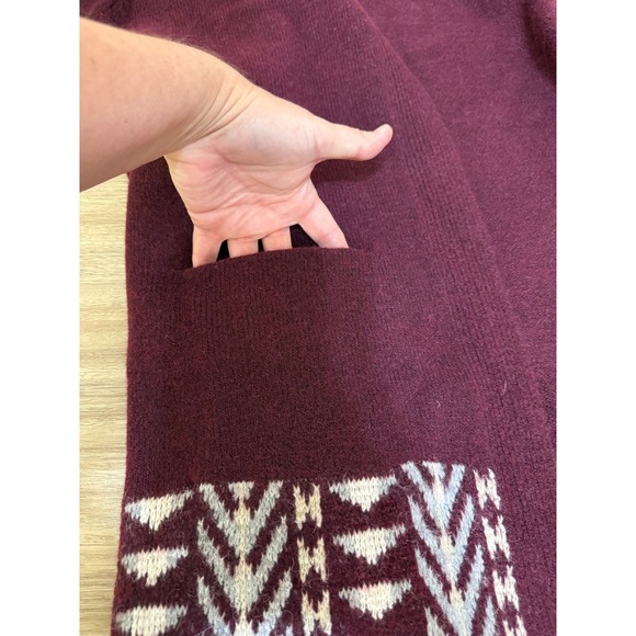 Frye Cardigan Women L Dark Red Purple Geometric Aztec Western Open Front READ - Picture 9 of 12
